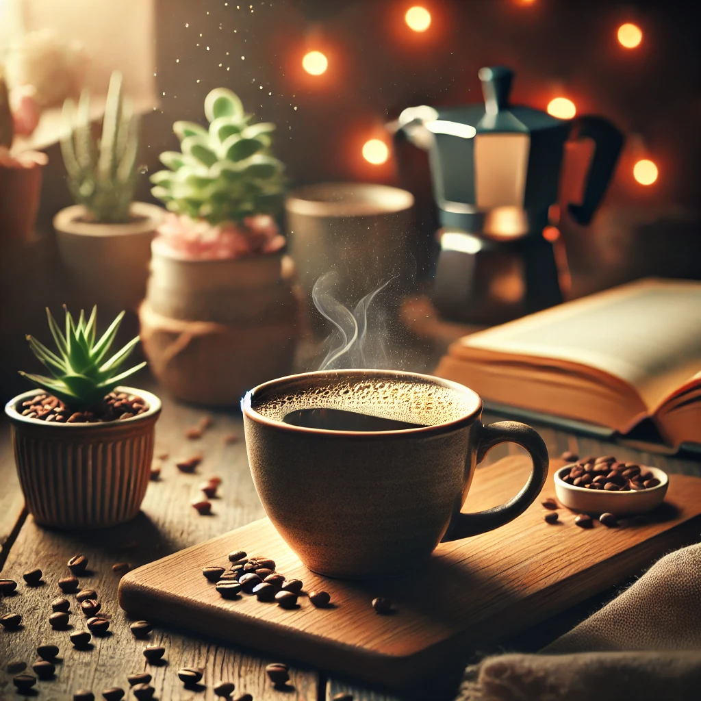 Un momento de pausa y relax con una taza de café humeante y un buen libro.
